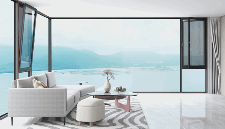 Two Color Aluminium Corner Glass Casement And Fixed Combination Window